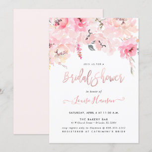 Invitation Fête de l'mariée, Aquarelle Pignon rose