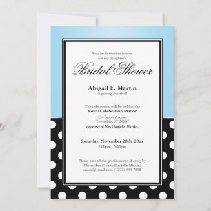 Invitation Fête de l'mariée Bleue de la Royal Black Polka