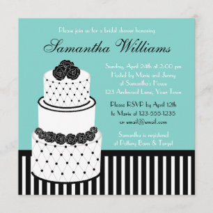Invitation Fête de l'mariée bleue Gâteau de Mariage noir et b