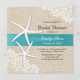 Invitation Fête de l'mariée Blue Starfish Lace & Burlap