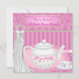 Invitation Fête de l'mariée Brunch Teapot & Teacup Damask