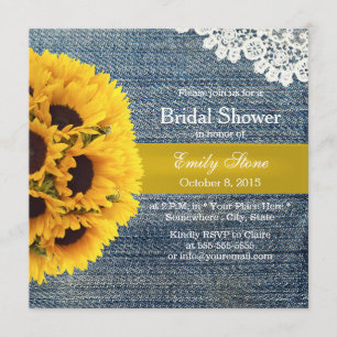 Invitation Fête de l'mariée Country Sunflower Blue Jeans
