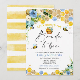 Invitation Fête de l'mariée d'abeilles Bleu & Gold Floral Mar