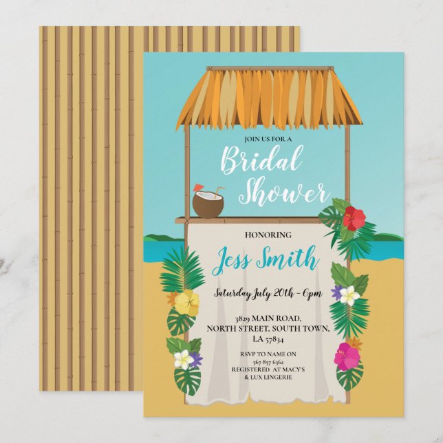 Invitation Fête de l'mariée d'Aloha Beach Mariage Océan (Devant / Derrière)
