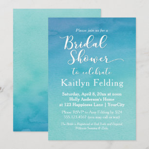 Invitation Fête de l'mariée d'aquarelle bleue et Turquoise Om