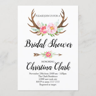 Invitation Fête de l'mariée de Boho Floral Antlers