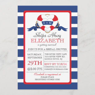 Invitation Fête de l'mariée de bouée cardiaque marine moderne