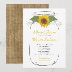 Invitation Fête de l'mariée de Burlap Sunflower Mason Jar  bl