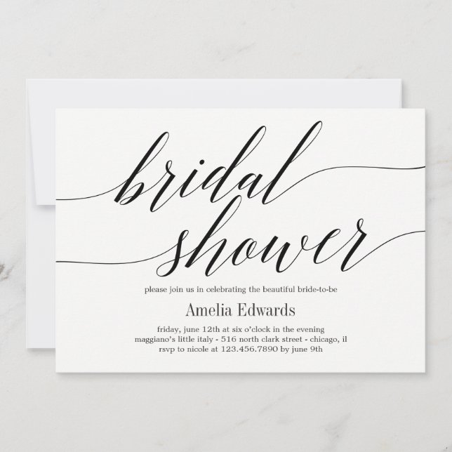 Invitation Fête de l'mariée DE COULEUR ÉDITABLE À Script Mode (Devant)