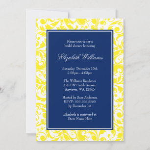Invitation Fête de l'mariée de Damas de Navy Blue and Yellow 