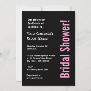 Invitation Fête de l'mariée de design rose et noir