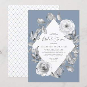 Invitation Fête de l'mariée de diamant floral gris-bleu Dusty