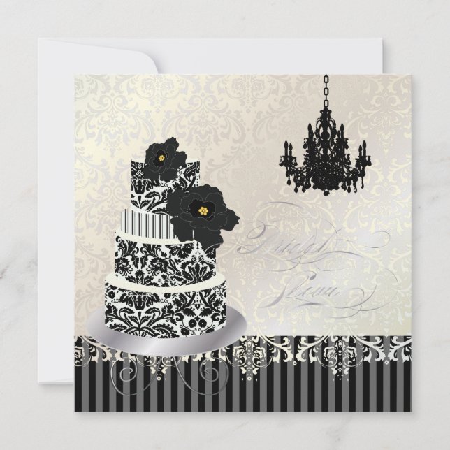 Invitation Fête de l'mariée de gâteau Mariage noir+blanc PixD (Devant)