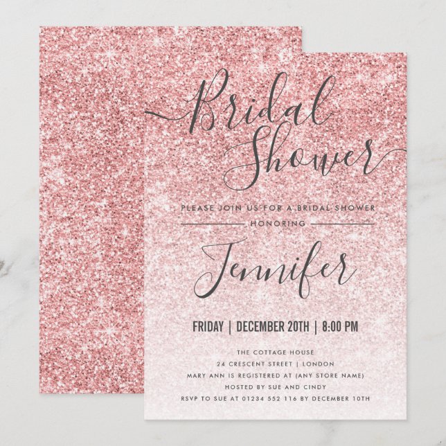 Invitation Fête de l'mariée de Glam Rose Gold Sparkle Parties (Devant / Derrière)