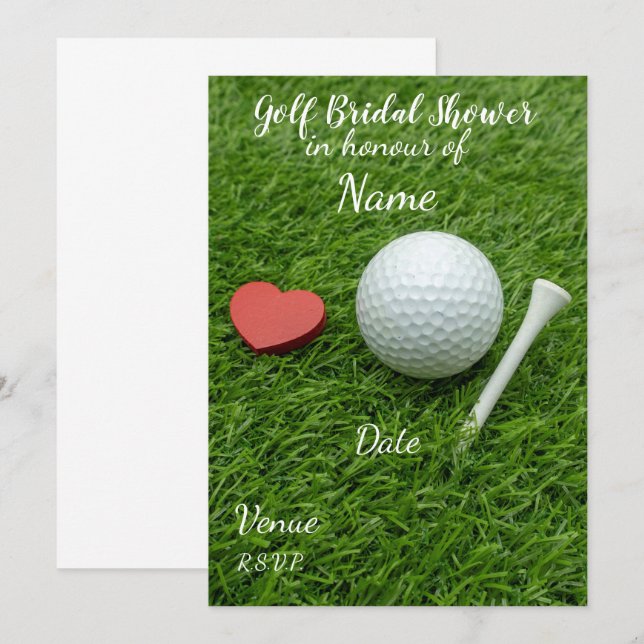 Invitation Fête de l'mariée de golf avec balle de golf et coe (Devant / Derrière)