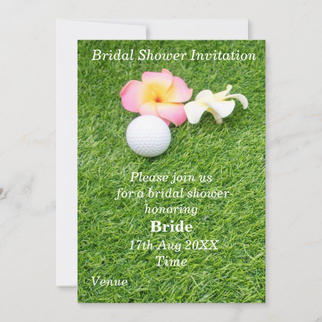 Invitation Fête de l'mariée de golf avec boule et fleur en ve (Devant)