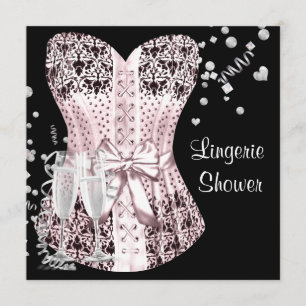 Invitation Fête de l'mariée de la lingerie noire rose