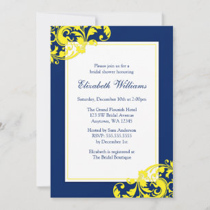 Invitation Fête de l'mariée de la Marine à fleurs bleues et j