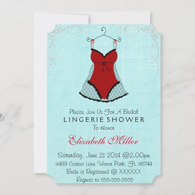 Invitation Fête de l'mariée de lingerie noire et rouge (Devant)