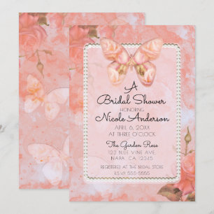 Invitation Fête de l'mariée de Rose de papillon Vintage Coral