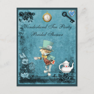 Invitation Fête de l'mariée de thé Blue Mad Hatter Wonderland
