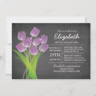 Invitation Fête de l'mariée de tulipe pourpre en tableau noir