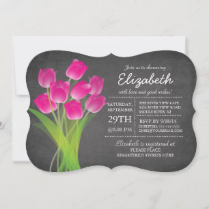 Invitation Fête de l'mariée de tulipe rose Chalkboard moderne