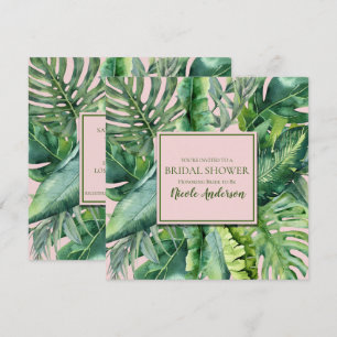 Invitation Fête de l'mariée des Feuilles tropicaux rose et ve