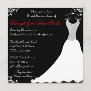 Invitation Fête de l'mariée des Mariages noirs et rouges
