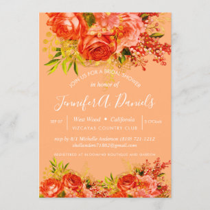 Invitation Fête de l'mariée des Roses de l'orange Peach Gold