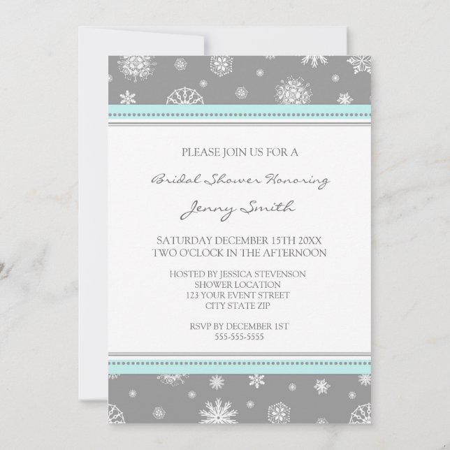 Invitation Fête de l'mariée d'hiver Pneus gris d'Aqua (Dos)