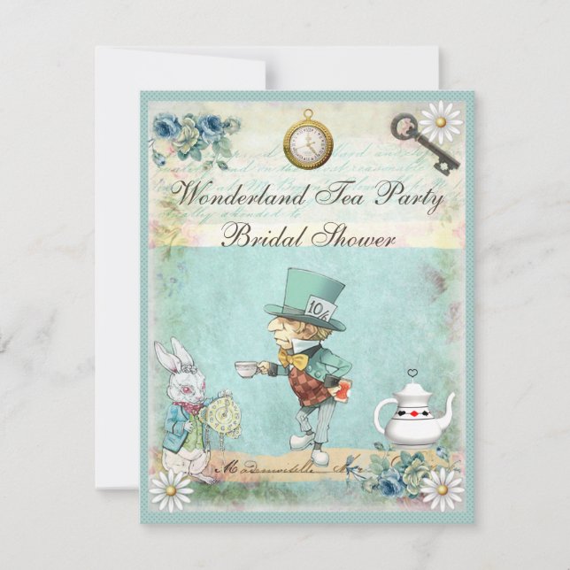 Invitation Fête de l'mariée du Tea Party de Mad Hatter Wonder (Devant)