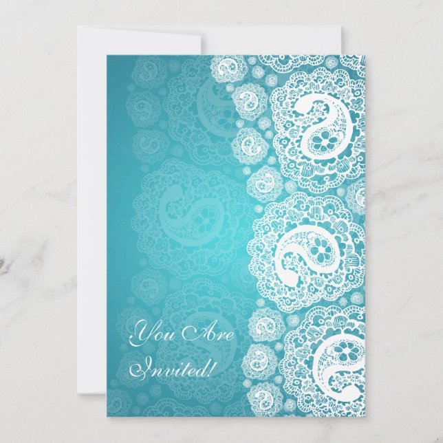 Invitation Fête de l'mariée élégante Paisley Lace Blue (Devant)