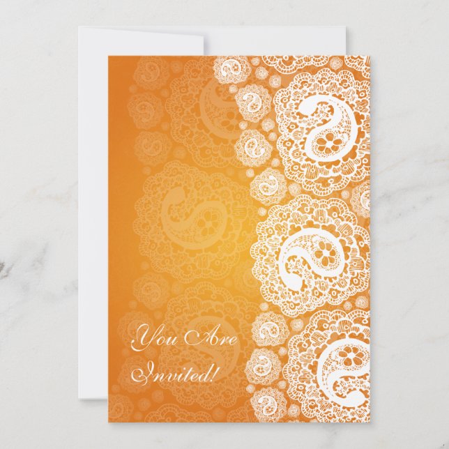 Invitation Fête de l'mariée élégante Paisley Lace Orange (Devant)