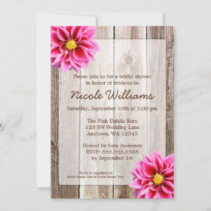 Invitation Fête de l'mariée en bois de la grange rose Dahlia