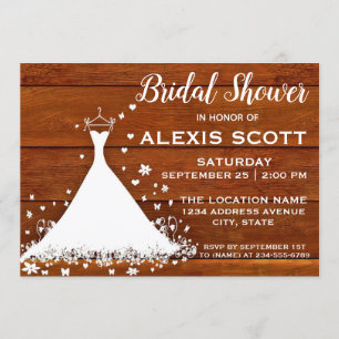 Invitation Fête de l'mariée en bois rustique et habillage Mar