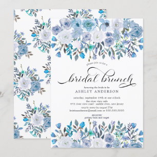 Invitation Fête de l'mariée florale bleu aquarelle Brunch