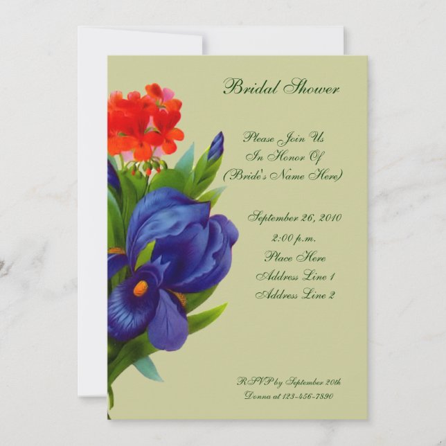 Invitation Fête de l'mariée florale Blue Iris Bouquet Invitat (Devant)
