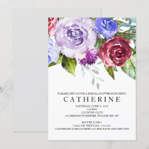 Invitation Fête de l'mariée florale bourguignonne et violette