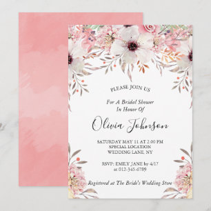 Invitation Fête de l'mariée florale Chic Blush Pink