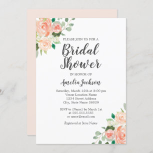 Invitation Fête de l'mariée florale d'aquarelle brune de pêch