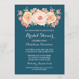 Invitation Fête de l'mariée florale de la marine Blue Peach W