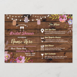 Invitation Fête de l'mariée Florale Jarres de bois Pink