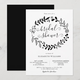 Invitation Fête de l'mariée Florale noire et blanche