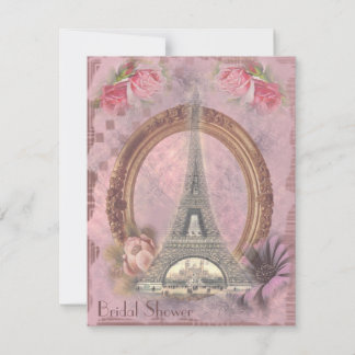 Invitation Fête de l'mariée florale rose de la tour Eiffel de