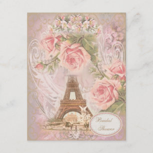 Invitation Fête de l'mariée florale rose de la tour Eiffel de