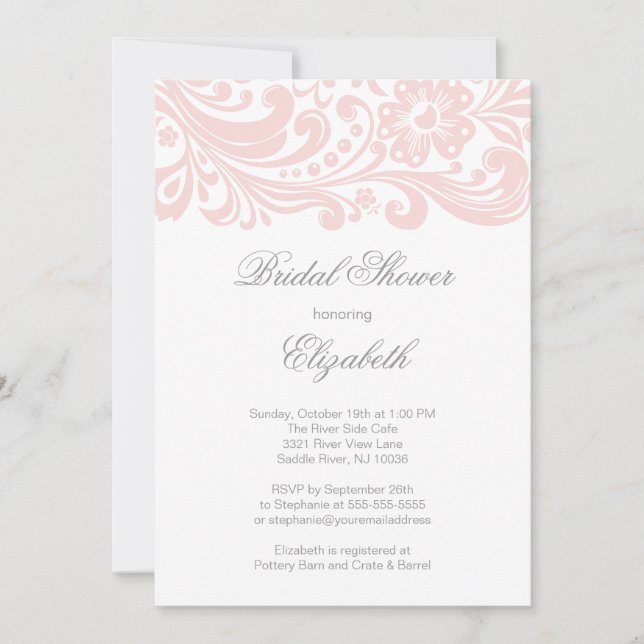Invitation Fête de l'mariée florale rose douce moderne Formal (Devant)