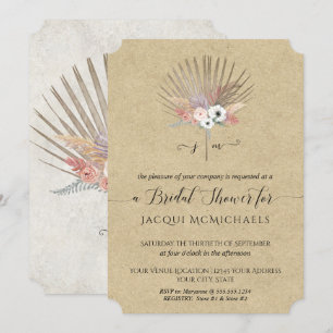 Invitation Fête de l'mariée florale rose russe Kraft