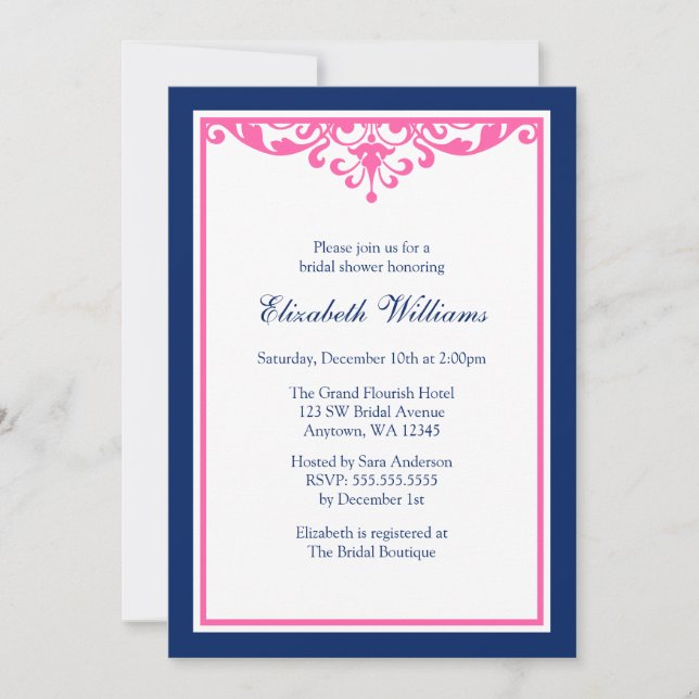 Invitation Fête de l'mariée florissante bleue et rose de la M (Devant)
