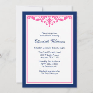 Invitation Fête de l'mariée florissante bleue et rose de la M